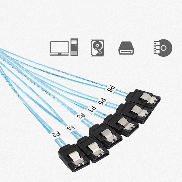 6-port 1m 6.0Gbps SATA3.0 Flätad Datorlåda Hårddisk Datakabel 6-in-6-ut