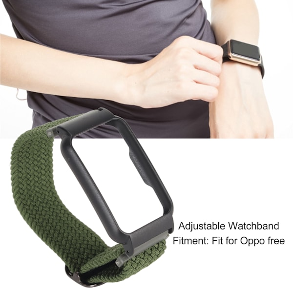 Nylon Watchband Udskiftning Wirstband Justerbar Sports Åndbar Watchband med Etui til Oppo Free OD Grøn med Sort Etui