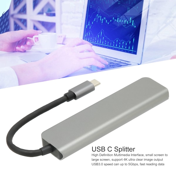 USB C Hub 5 i 1 5Gbps Överföring Typ C till Ljud PD Port Expander för Mus Tangentbord