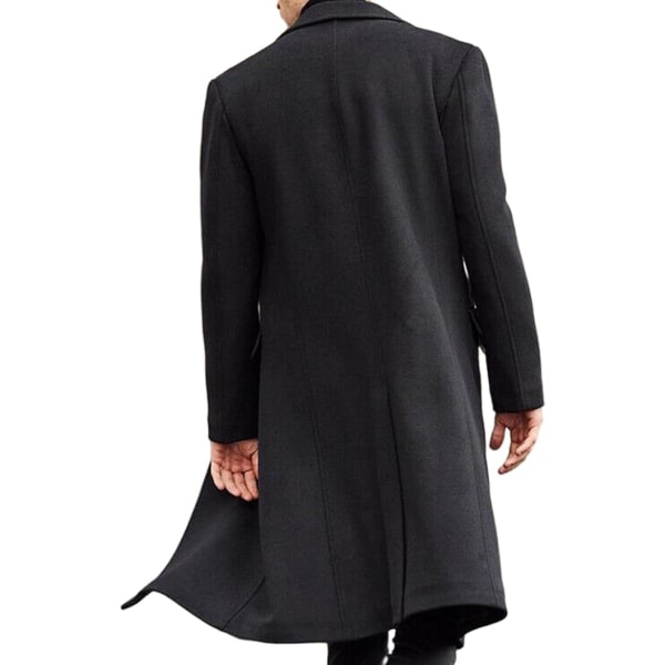 Miesten casual istuvuus pitkä takki, lovettu kaulus trenssitakki, yksirivinen takki black L