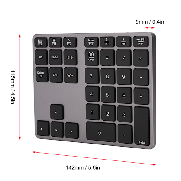 BT308 35 Tangenter Numeriskt Tangentbord Uppladdningsbart Trådlöst Ultratunt Tangentbord Kompatibelt med Bluetooth 5.0 (Järngrå)