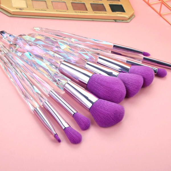 Meikkisiveltimet 10 kpl Crystal Handle Set, Premium Synteettiset Harjakset Kosmeettinen sivellin Powder Foundation Blush Concealer Blending Purple