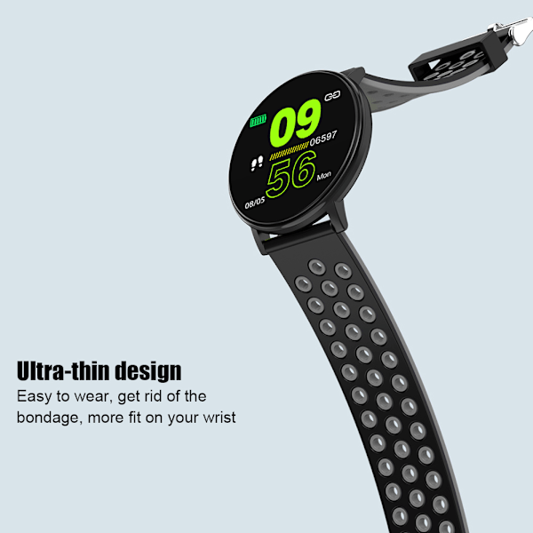 W8S Ultratunn Rund Skärm TPU-armband Puls Blodtryck Smart Armband