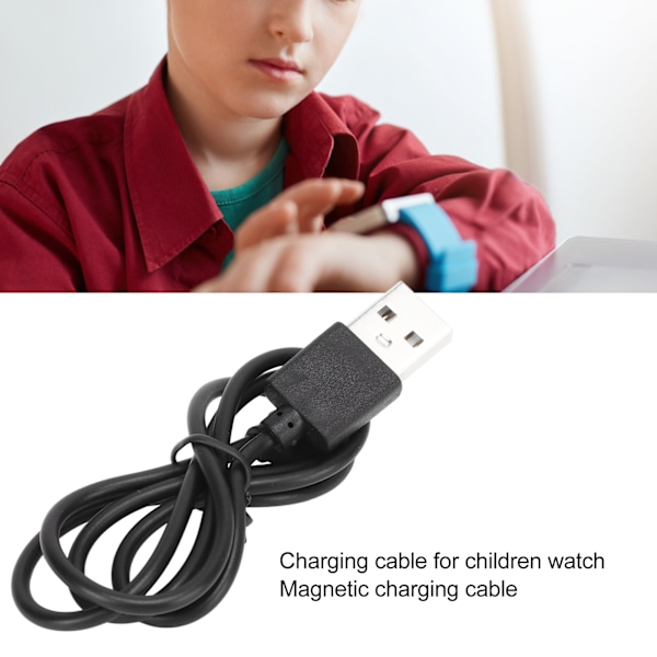 2P Smartwatch Opladerkabel Magnetisk Ur Oplader Udskiftning USB Datakabel Sort 4.0mm/0.2in 12.3mm/0.5in