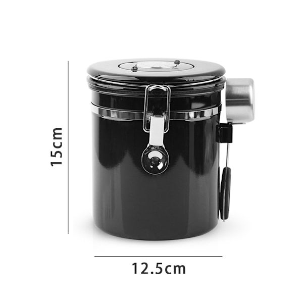 Kaffebeholder til malet kaffe med gennemsigtigt vindue, Dato Tracker,Scoop,304 Rustfrit stål Køkkenmad Lufttæt opbevaringsbeholder til kaffe Black 1500ML