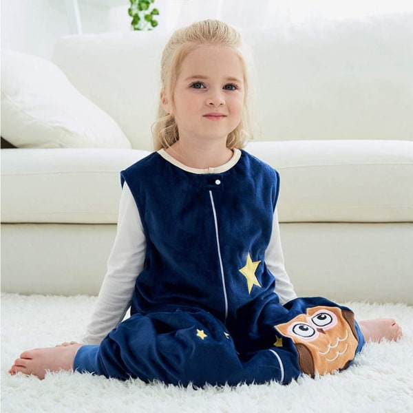 Barnsovsäck med ben Varm mjuk pyjamas, flicka pojke vinter sovsäck Jumpsuit utan ärmar Sovsäck med fötter Flanell pyjamas Dunkelblau M(3-5 Jahre)