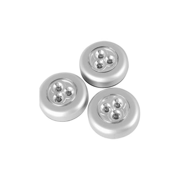 Sett med 3 LED-lys med lim for skap med 68 mm diameter, batterier inkludert