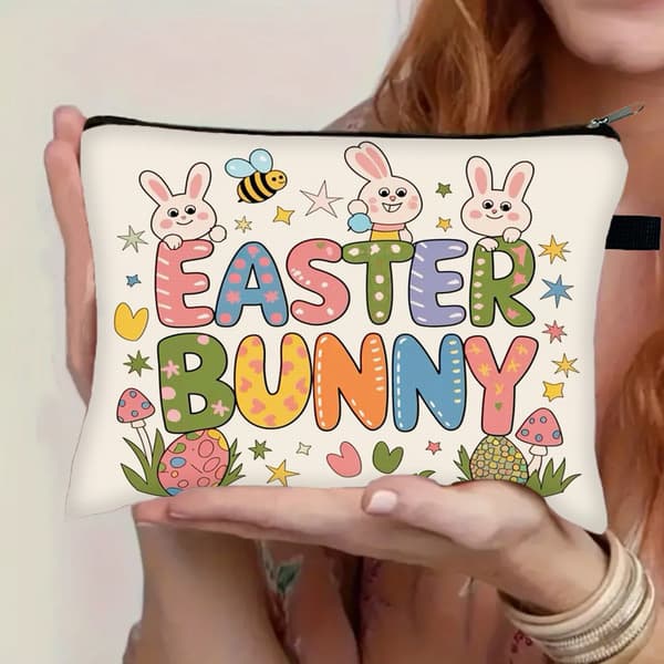 Large Easter Coin Purse, Portable Toiletry Bag with Large Capacity, Made of Polyester. EITHER