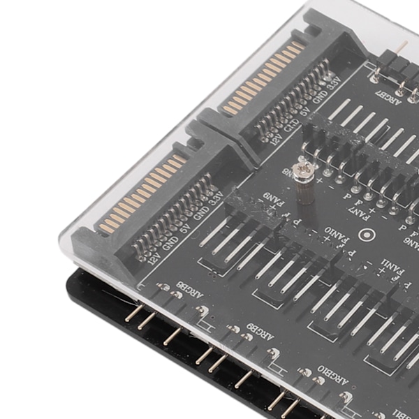 2 i 1 16-vägs ARGB PWM Fläkthubb SATA-gränssnitt Strömförsörjning Magnetisk 4-Pin PWM 3-Pin ARGB Chassifläkt Hubb med Akrylhölje