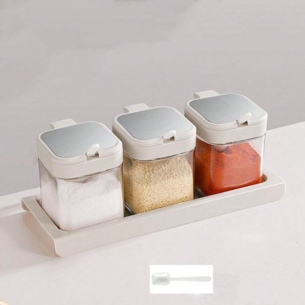 1 Set Kryddlåda Set Klara kryddburkar Glas Saltkruka Glasförvaring Vit Små kryddor
