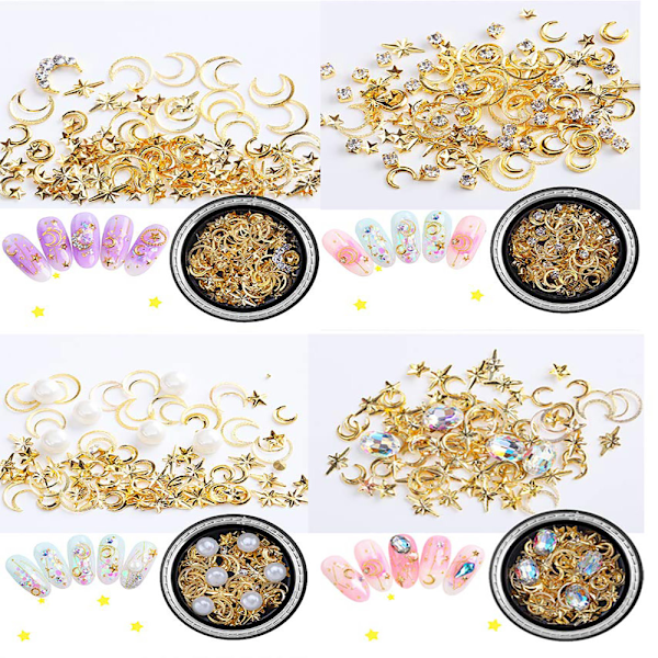 3D Guld Nagel Studs För Fingernaglar, AB Flatback Nagel Strass Professionella Verktyg, Nagel Flakes Dekorationer, Set Om 6