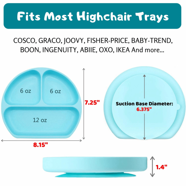 Sugeplate for småbarn | BPA-fri, 100 % silikon av matkvalitet | Tåler mikrobølgeovn, oppvaskmaskin og stekeovn | Bli på plass Delt Baby Mateskåler og Blue