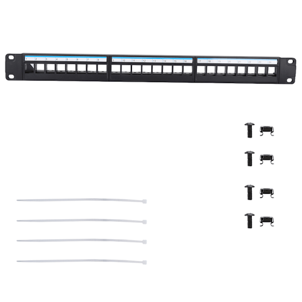 19 tommers 24 porter monterbar data patch panel CAT6 nettverkskabelstativ (moduler ikke inkludert)