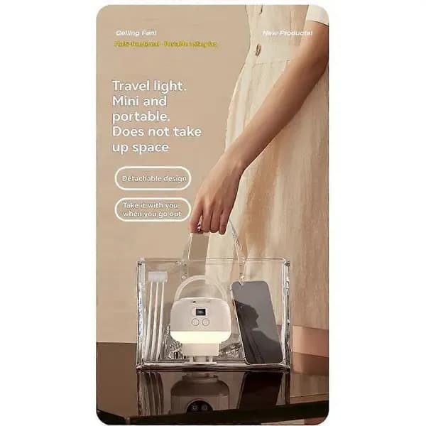Camping Fan USB Rechargeable Tent Fan with Remote Control LED Light 5 Speeds Timer Portable Ceiling Fan for Camping White