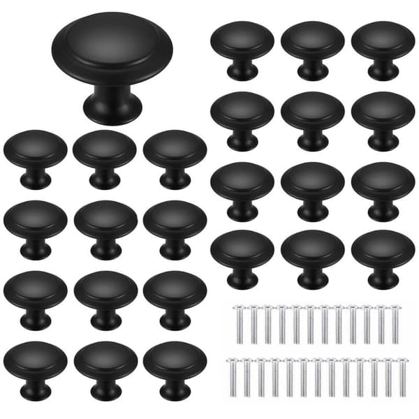 Sorte 25-styks møbelgreb, 30 mm, skuffeknopper, runde dørgreb, runde greb i rustfrit stål, velegnet til skabe,