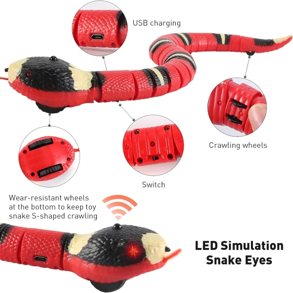 Kissan lelut interaktiivinen käärme, realistinen simulaatio, älykäs käärmelelu, ladattava USB , tunnistaa automaattisesti esteet ja paeta, liikkuva sähkö