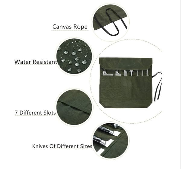Canvas Knife Roll Bag - Knife Storage Green[TT] Green 206