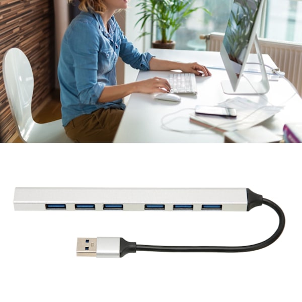 USB 3.0 Hub 7 Portar 5Gbps Snabb Överföring Aluminiumlegering Multipurpose USB Splitter för PC Desktop Laptop