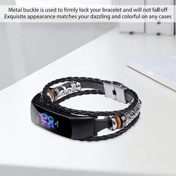 Retro Sportklocka Armband Metallpärlor Läder Armbandsur Ersättning för Honor 5 4 Svart