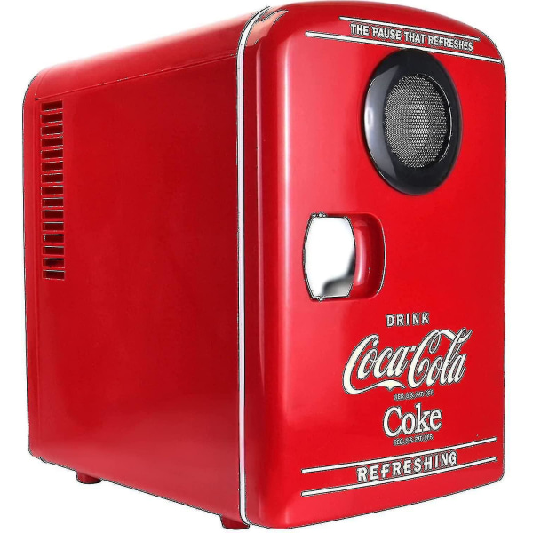Coca-Cola 12v bærbar 4 liter/6 boks termoelektrisk minikjøleskap kjøler/varmer med Bluetooth-høyttaler
