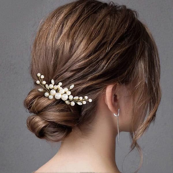 Guldbrudshårkam med pärlor och strass – Elegant bröllopshåraccessoar för brudar