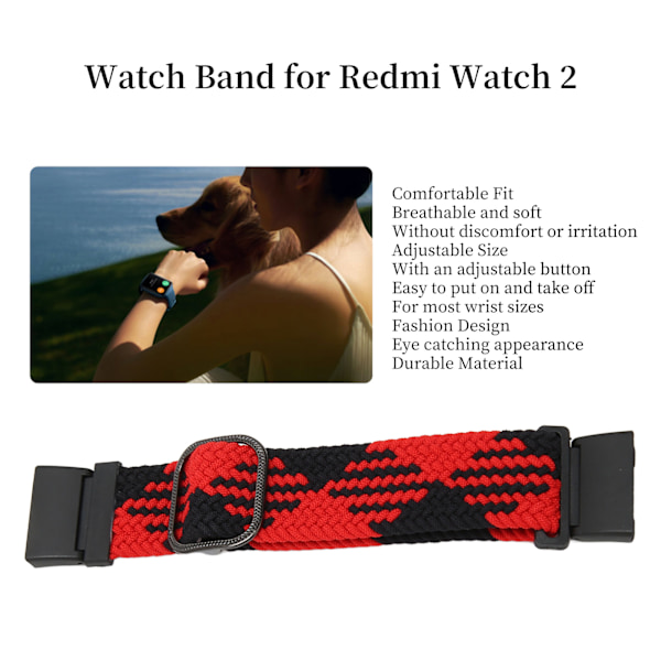 Elastisk klokkebånd i nylon for Redmi Watch 2 - Justerbar legeringkontakt - Flettet nylon sportsklokkebånd - Rød/svart