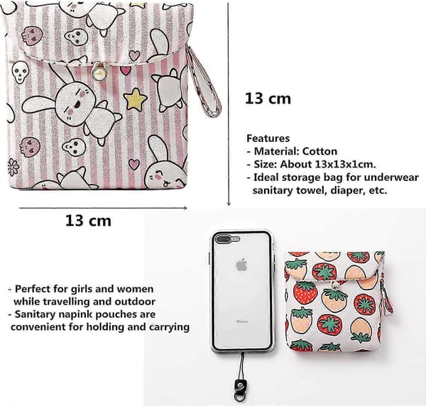 4 stk. søde bomuldsbindposer, menstruationskop-pose, ammeindlægsholder, vaskbar (ShiKai)[TT]