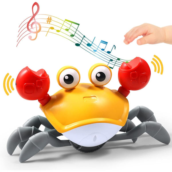 Sensing Crawling Crab, Tummy Time babyleker, interaktiv gådanseleke med musikklyder og lys, moro for spedbarn bursdagsgave småbarnsguttejente, Orange