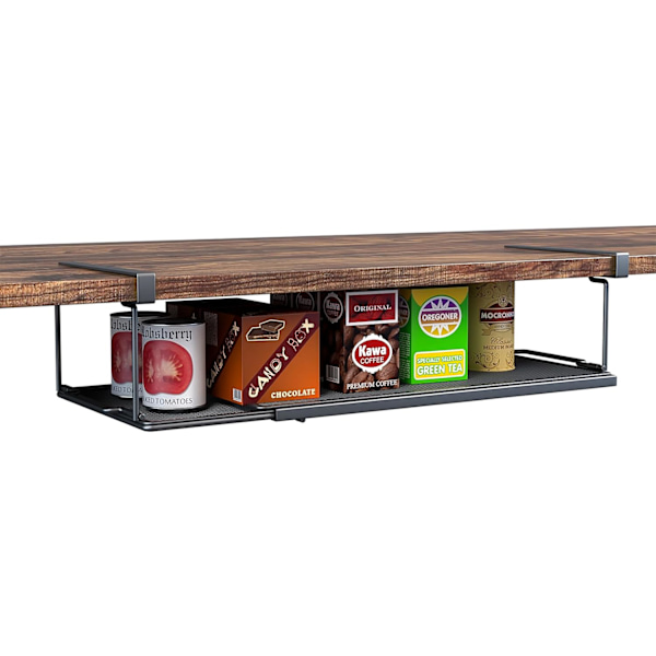Justerbar hylle under skap, uttrekkbar oppbevaring under hylle med 6,5 tommer lange klips for pantryskap, vaskerom, skohylle. (Sort, 1