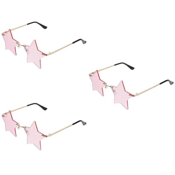 Stjärnformade båglösa solglasögon för fest, 3 par, rosa