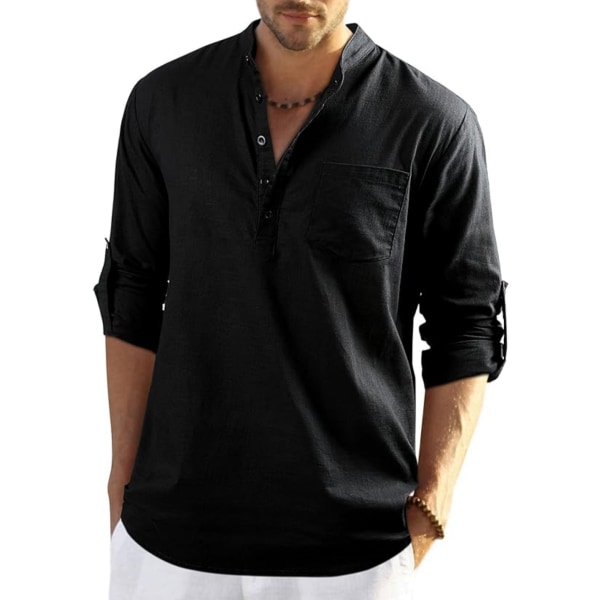 1 stk. mænds casual løs skjorte - sort