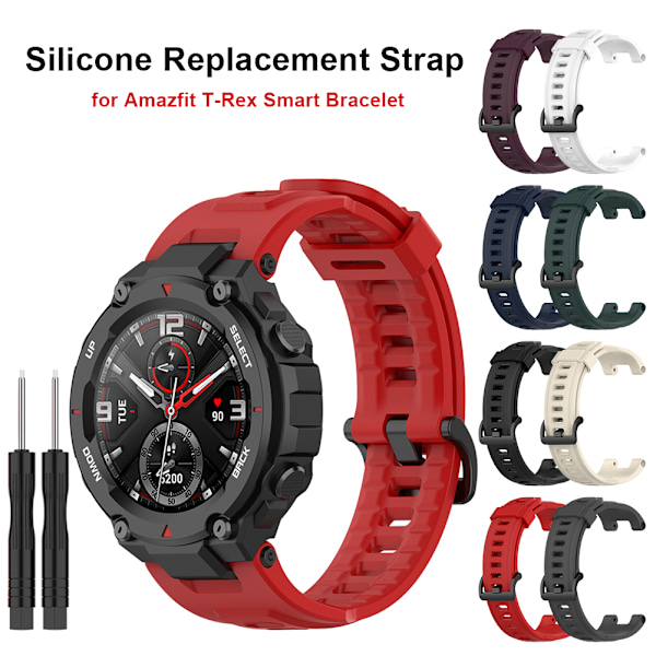 Silikon Ersättningsarmband för Amazfit T Rex Smartwatch Mjukt Ventilerande Armband Installationsverktyg