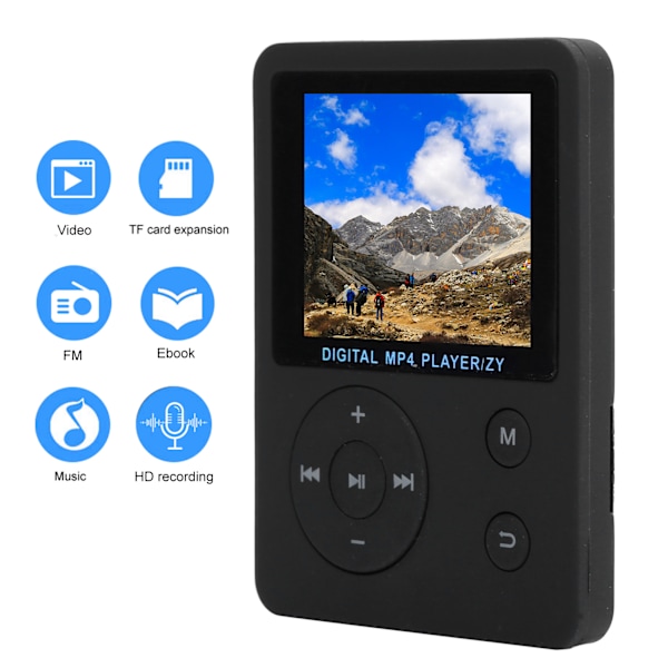 Bärbar 1,8-tums LCD-skärm MP4-spelare Radio Mini Musikspelare E-bok Ljudinspelare