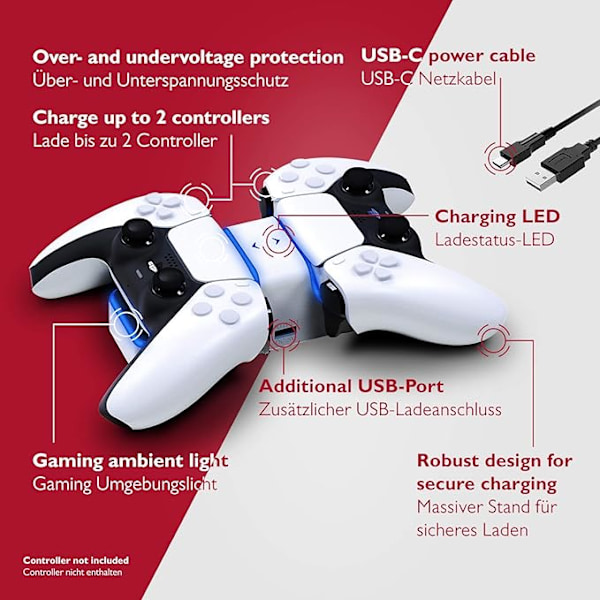 PS5 Controller Laddstation [LED Status Indikator] - PS5 Controller Tillbehör - Playstation 5 Laddstation - PS5 Laddstation Controller - PS5 Dockning