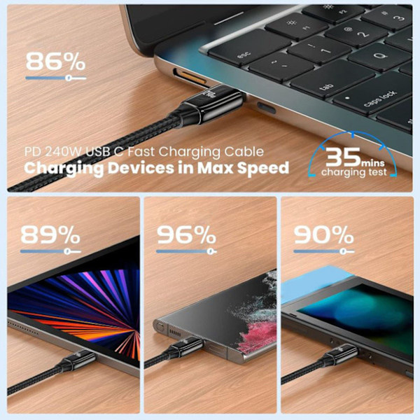 USB C till USB C Kabel 240W PD3.1 Snabbladdning E Mark Chip 480Mbps 1m Hane till Hane USB C Förlängningskabel för Surfplatta