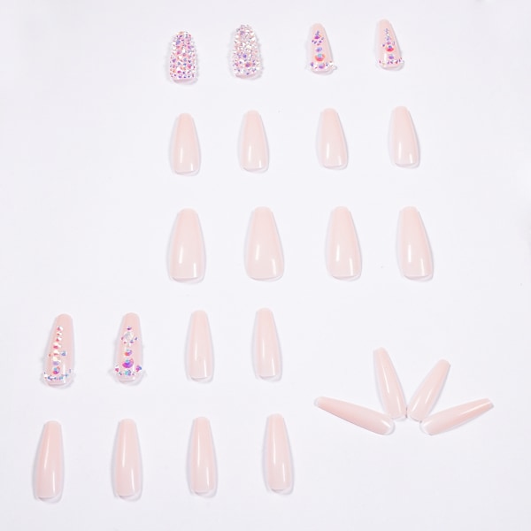 Elegant Nageldesign: Lyxiga Lösnaglar, Ballerina Coffin Form Kristallstrass Återanvändbara Press On Naglar för Salongskvalitet, 24 st DIY