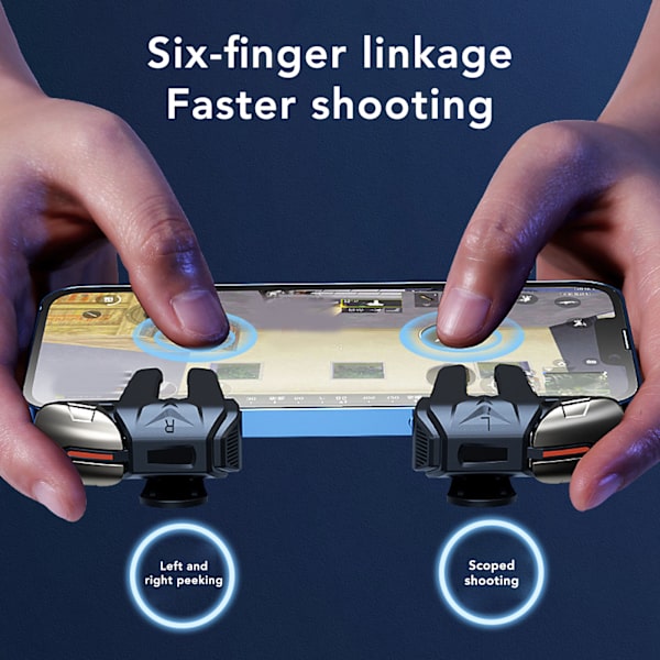 Mobil Spel Trigger 6 Finger Länkage Spelkontroll för Telefoner Känsliga Mobila Triggers Spel Trigger Legering Svart