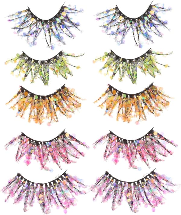 5 par glitterløsvipper, glittervippeforlengelser til Halloween, Thanksgiving, jul