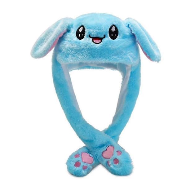 Plush Hat with Moving Rabbit Ears Cute Bunny Hat Funny Moving Ears -NMAOV [DB] Blue
