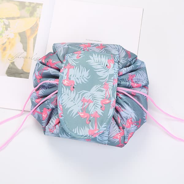 Flamingo farve, kosmetiktaske, makeuptaske, et-trins snøredesign