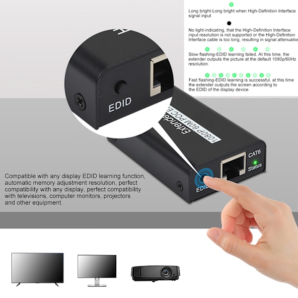 HDMI-förlängare 60M Internet-sändare för POC-kabelström EDID-inlärningsfunktion 100–240VUS