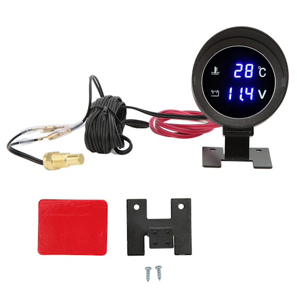 Rund digital vandtemperaturmåler LED voltmeter DC 9V‑36V med blåt lys til bil, motorcykel, ATV