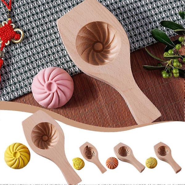 DIY Bullform Trä Månkaka Formar Blomformade Kakstämplar Baozi model