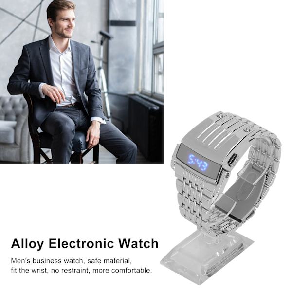 Legeringsklocka LED Digital Display Snabbkoppling Trendig Herrklocka för Daglig Affär Silver Blått Ljus