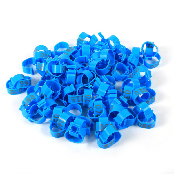 100 STK/pose 16MM 001-100 Nummererte fjærfekyllinger i plast, ender, gåsebeinringer (blå)