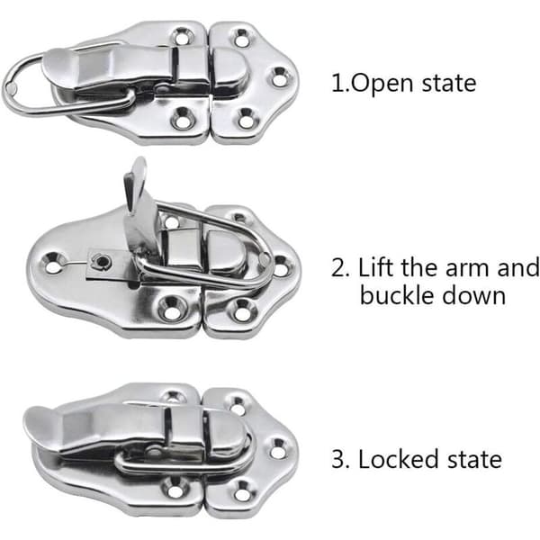 Toggle latches, lever latches and closures for jewelry boxes, gift boxes and tool boxes
