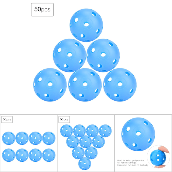 50 st enfärgade ihåliga luftflödesgolfträningsbollar inomhusgolfbollar för barn (blå)