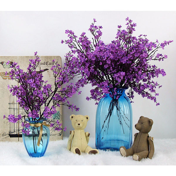 Pust Stoff Klut Kunstige blomster 6 Bunt Europeiske falske silkeplanter Dekor Bryllupsfest Dekorasjonsbuketter Real Touch DIY Hjemmehage (Høst) Purple-6pcs