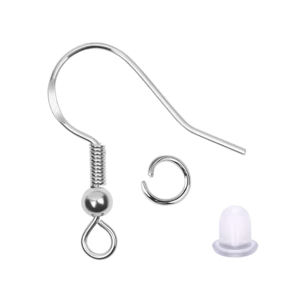 925 Silver Earring Hooks for Jewelry Making, Hypoallergenic Earring Hook Accessories, 100 Earring Hooks, 150 Ear Plugs, SQBB-FX-