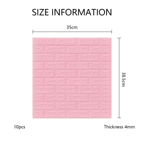 10 STK 3D veggpaneler, 4 mm x 35 cm x 38,5 cm tapetklistremerke med selvklebende vanntett murstein PE-skumveggpaneler, skrell og fest for innvendig vegg Light Pink